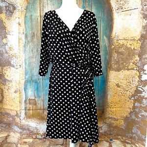 East Adeline-Black Polka Dot Wrap Front Dress